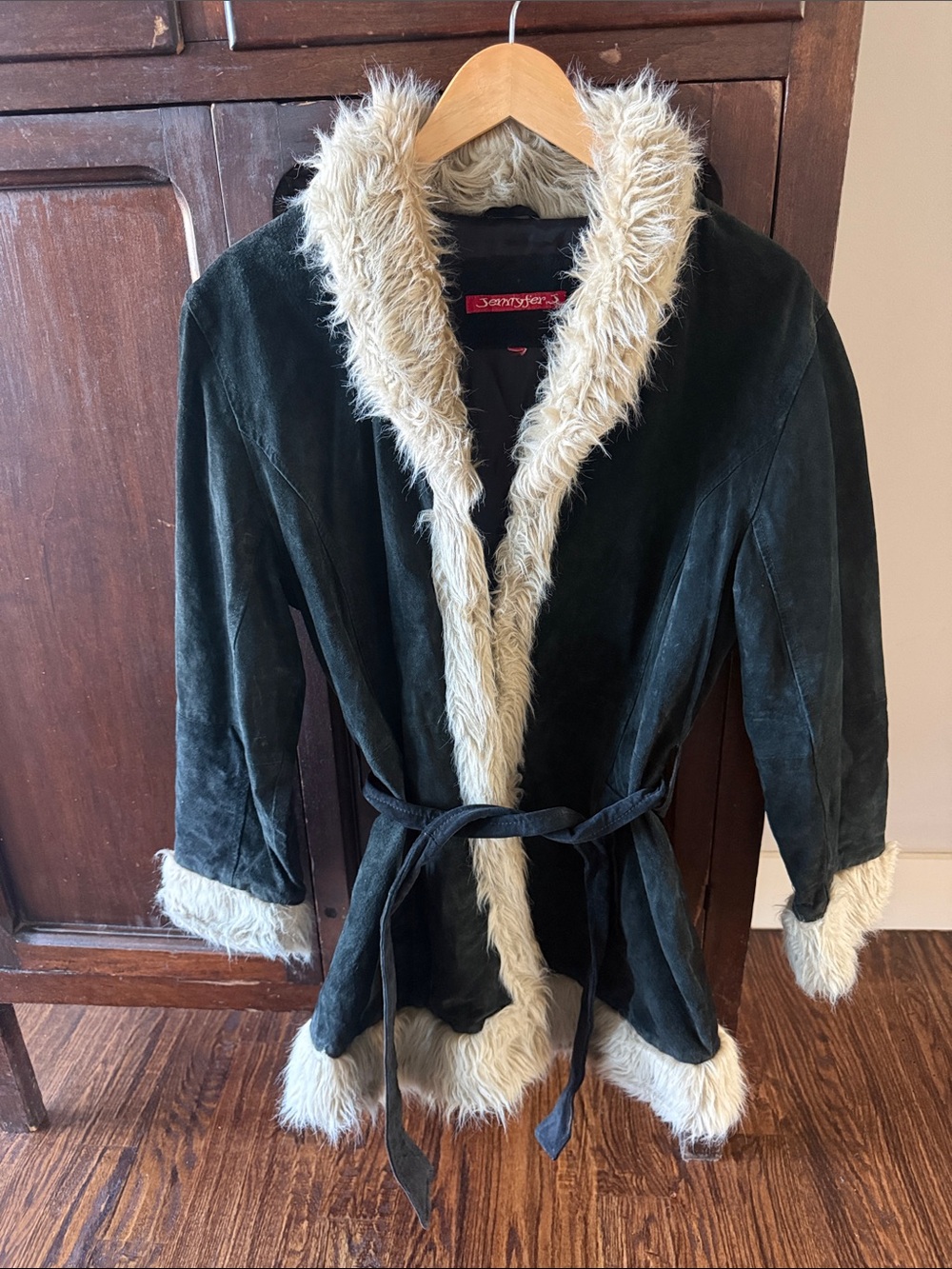 Jennyfer J Black Suede Vintage Y2K Penny Lane Style Coat Size L-XL